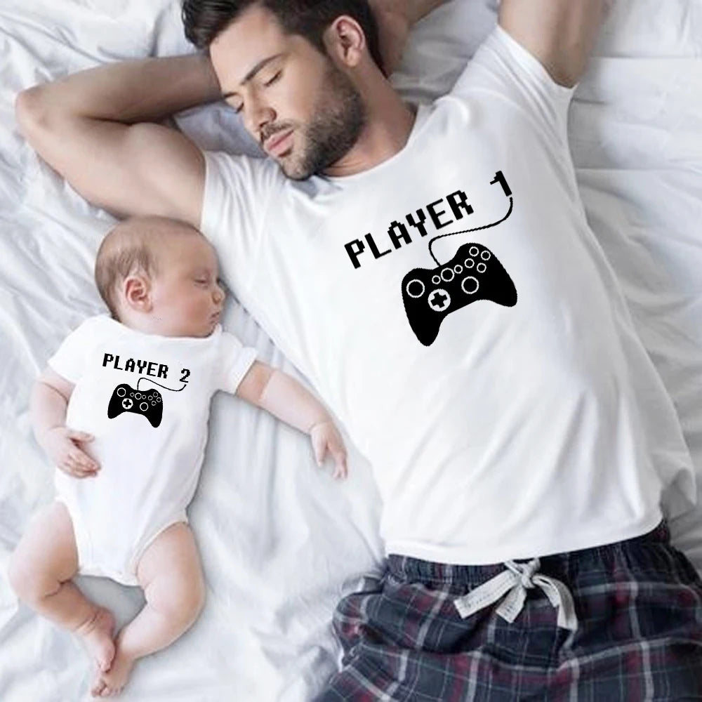 Player 1 Player 2 Matching Family Clothes /Father Mother Kids Tshirts, Dad, Son Matching, Family Look- alike Clothes