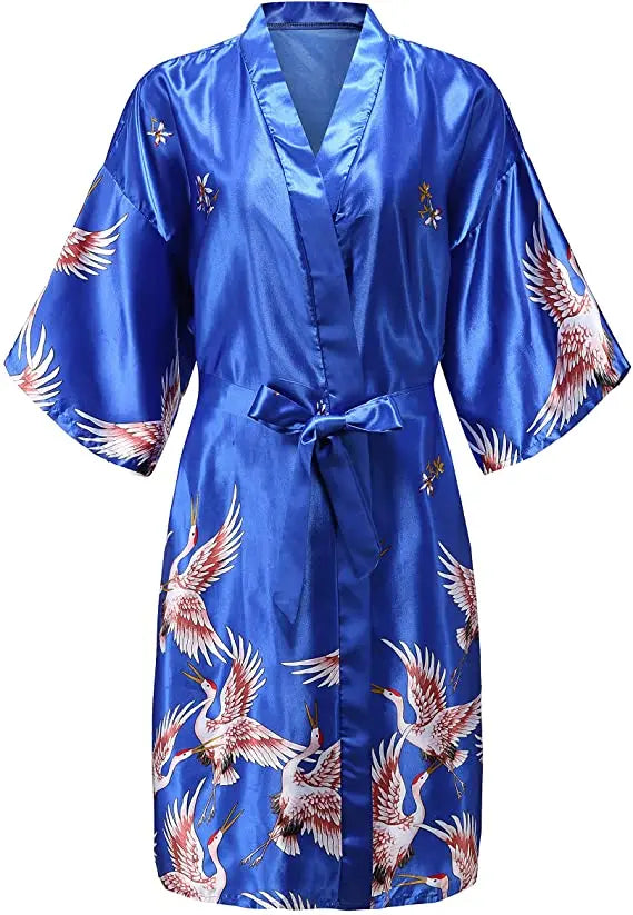 Silk Satin Wedding Bridal,  Bridesmaid Robe Floral Bathrobe Short KimonoStyle.   Dressing Gown For Women