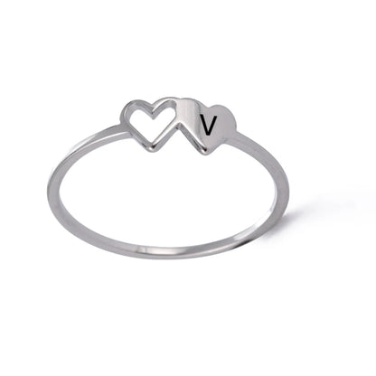 Initial Letter Ring for Women.  Stainless Steel A-Z Alphabet Double Heart Rings for Fashion Wedding  gift, Valentine's Day