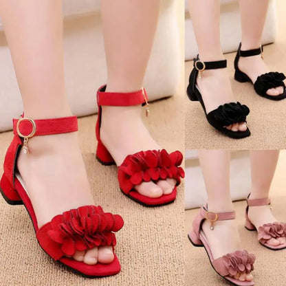 Summer Kids /Girls Leather Shoes.   Wedding Dress Shoes,  Children Princess Flower Sandals For Girls Casual Dance Shoes , Flat Sandals.  3 colors and lots of stock in all sizes.  Use Charts please