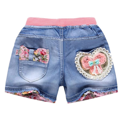 Baby Girl's Summer Cotton Denim Shorts/ Pants.   Toddler Kids,  Cute Swan Flower,  Soft Jeans for Teenage Girls.