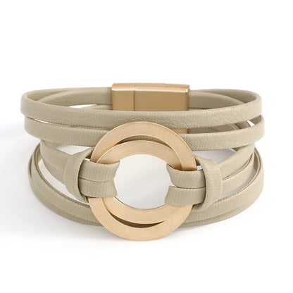 Genuine Leather Bracelets for Women/ Men Fashion.   Round Hollow Circles Charm Wrap Bracelet Bangle Female Jewelry Gifts.  BROWN is gone.  The other 3 colors are good to go.  BLACK//GREEN//GRAY, OK!!!  7.8 inches on this bra