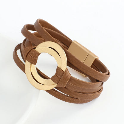 Genuine Leather Bracelets for Women/ Men Fashion.   Round Hollow Circles Charm Wrap Bracelet Bangle Female Jewelry Gifts.  BROWN is gone.  The other 3 colors are good to go.  BLACK//GREEN//GRAY, OK!!!  7.8 inches on this bra