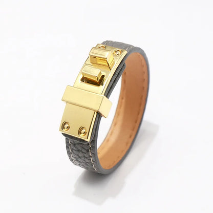 Lychee Pattern,  Glossy Bracelets.   Belt Buckle PU Leather for Women / Men.   Multicolor Couple Bangles. Fashion Top Jewelry.  Great Looking Bracelet. As I write, All Colors are Good EXCEPT BLACK.