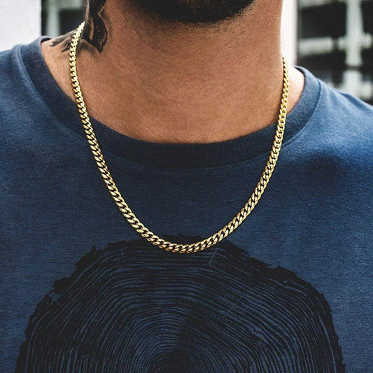 Cuban Chain Necklace for Men and/or Women,  Stainless Steel Curb Link Chain Chokers,Vintage Gold Color, Solid Metal Collar