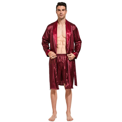 Men’s Satin Robe,  Lightweight  Silk with Long Sleeves.  Kimono Style Bathrobe including  Shorts Set