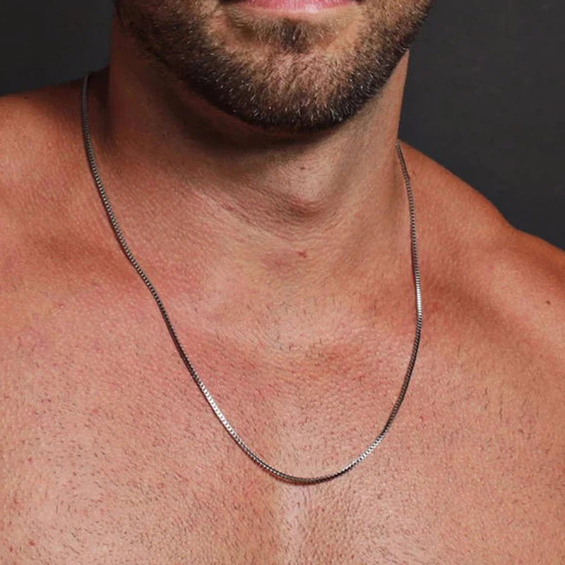 1/2/3MM Thin Chain Necklace for Men / Women, Stainless Steel Square Box Chain Link Collars, Male /Female Jewelry Gift