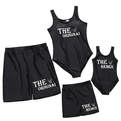 King Queen Swimsuit,   Family Matching Outfits,  One-Piece Mother/ Daughter, FATHER/Son Trunks