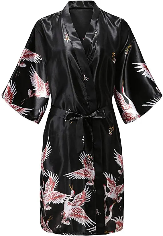 Silk Satin Wedding Bridal,  Bridesmaid Robe Floral Bathrobe Short KimonoStyle.   Dressing Gown For Women