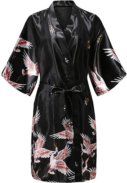 Silk Satin Wedding Bridal,  Bridesmaid Robe Floral Bathrobe Short KimonoStyle.   Dressing Gown For Women