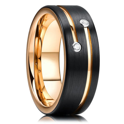 Fashion 8mm Red Groove Beveled Edge Stainless Steel Celtic Dragon Rings.  Perfect for FATHERS DAY with Zircon Inlay, Carbon Fibre Ring for Mens Wedding Band, Couples Gift