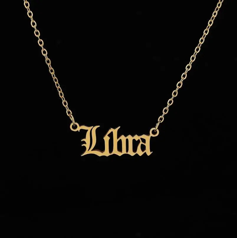 Stainless Steel 12 Zodiac Constellation Necklaces Letter Aquarius Aries Gemini Pisces Leo Sagittarius Pendant Necklace for Women