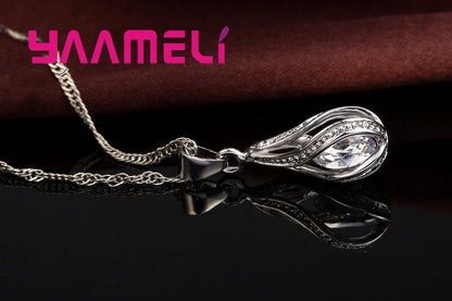Hot Water Drop CZ 925 Sterling Silver Plated Jewelry Set For Women.  Pendant Necklace,  Hoop Earrings, Wedding gifts, MOTHERS DAY Gifts