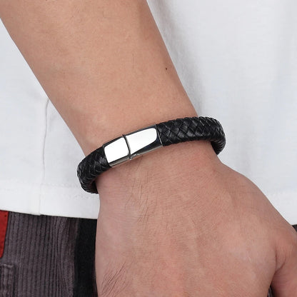 Classic Top quality Stainless Steel Gold /Silver Color Magnetic Clasps, Brown /Black Woven Real Leather Bracelet, UNISEX, Nice  Gifts.i I see 3 sizes  in the description, in cm's,  Get inches from your cell phone.!!!   Very