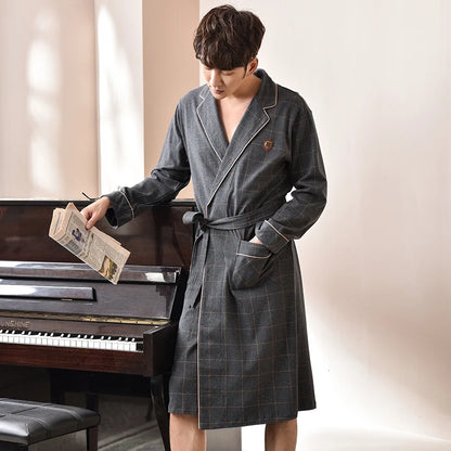 Spring/ Autumn Bathrobes,  Mens 100% Cotton sleep top,  Kimono Robes For Men.  Plaid Robes,  Long Bath Robe,   Brides Robe ,Dressing Gown
