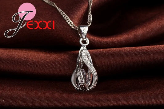 Hot Water Drop CZ 925 Sterling Silver Plated Jewelry Set For Women.  Pendant Necklace,  Hoop Earrings, Wedding gifts, MOTHERS DAY Gifts