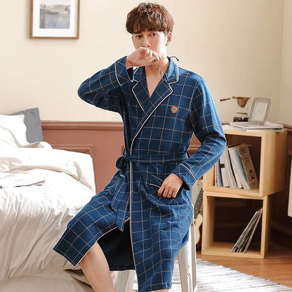 Spring/ Autumn Bathrobes,  Mens 100% Cotton sleep top,  Kimono Robes For Men.  Plaid Robes,  Long Bath Robe,   Brides Robe ,Dressing Gown