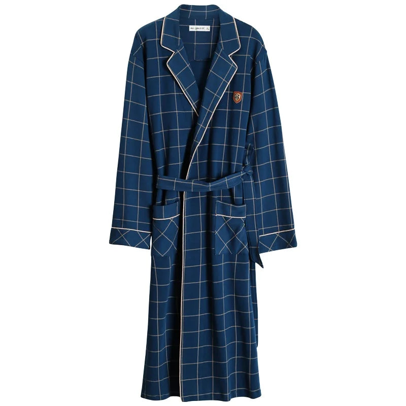 Spring/ Autumn Bathrobes,  Mens 100% Cotton sleep top,  Kimono Robes For Men.  Plaid Robes,  Long Bath Robe,   Brides Robe ,Dressing Gown