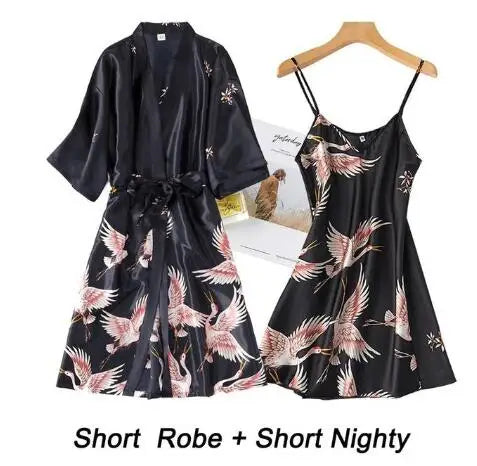 Women Rayon 2PCS Robe Set Bride Bridesmaid Wedding Robe Gown Lace Sexy Kimono Bathrobe Night Dress Casual Nightgown Sleepwear