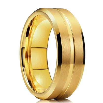 Fashion 8mm Red Groove Beveled Edge Stainless Steel Celtic Dragon Rings.  Perfect for FATHERS DAY with Zircon Inlay, Carbon Fibre Ring for Mens Wedding Band, Couples Gift