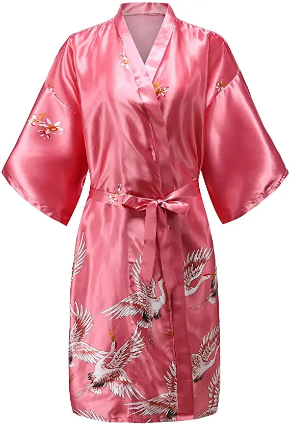Silk Satin Wedding Bridal,  Bridesmaid Robe Floral Bathrobe Short KimonoStyle.   Dressing Gown For Women