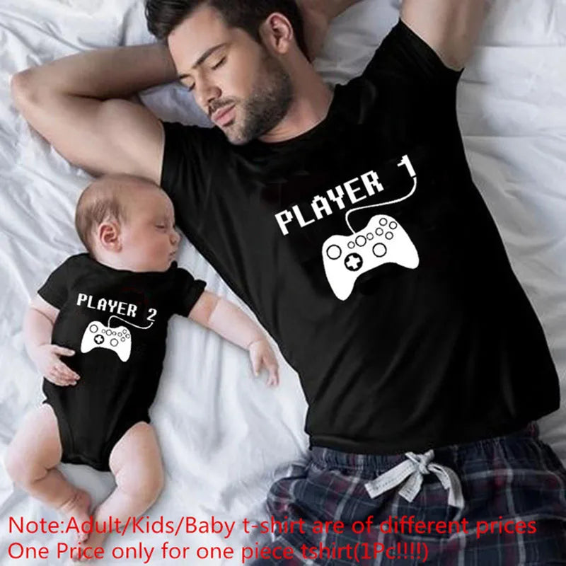 Player 1 Player 2 Matching Family Clothes /Father Mother Kids Tshirts, Dad, Son Matching, Family Look- alike Clothes