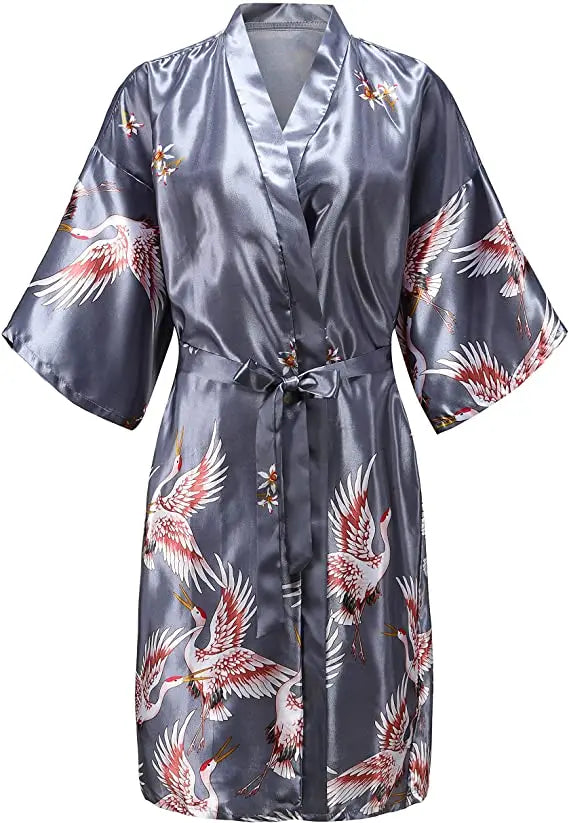 Silk Satin Wedding Bridal,  Bridesmaid Robe Floral Bathrobe Short KimonoStyle.   Dressing Gown For Women