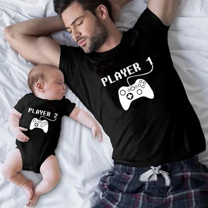 Player 1 Player 2 Matching Family Clothes /Father Mother Kids Tshirts, Dad, Son Matching, Family Look- alike Clothes
