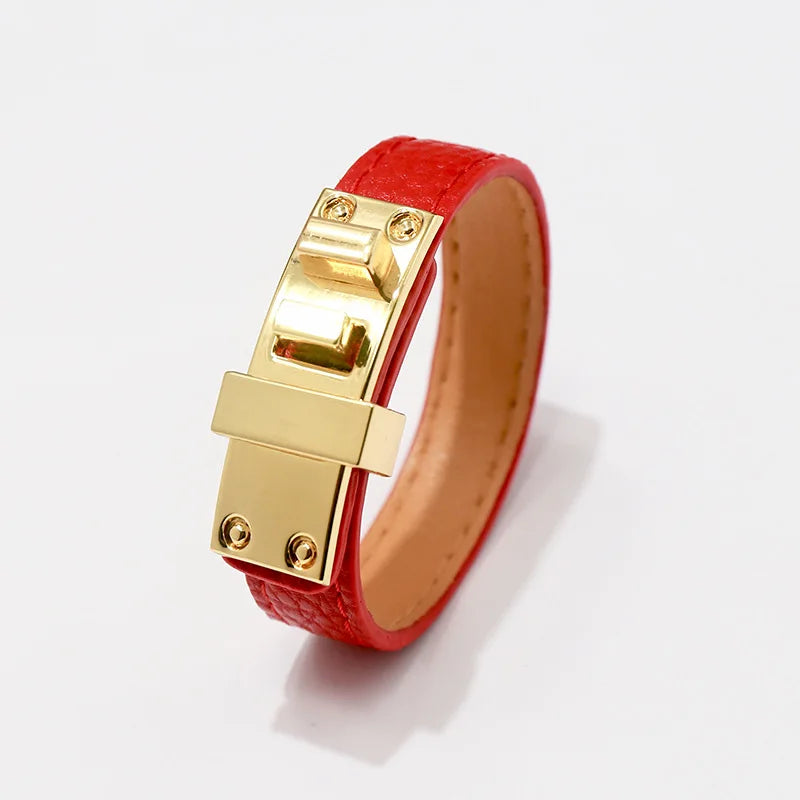 Lychee Pattern,  Glossy Bracelets.   Belt Buckle PU Leather for Women / Men.   Multicolor Couple Bangles. Fashion Top Jewelry.  Great Looking Bracelet. As I write, All Colors are Good EXCEPT BLACK.
