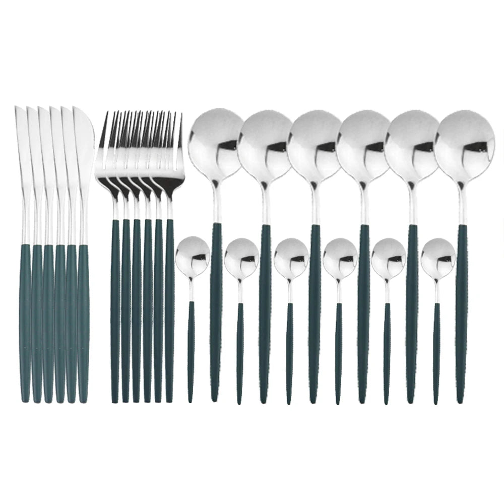 24pcs Gold Dinnerware, Stainless Steel Tableware,  Set with Knife, Fork,  Spoon, Flatware Set, Dishwasher Safe, Silverware Cutlery Set