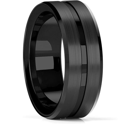 Fashion 8mm Red Groove Beveled Edge Stainless Steel Celtic Dragon Rings.  Perfect for FATHERS DAY with Zircon Inlay, Carbon Fibre Ring for Mens Wedding Band, Couples Gift