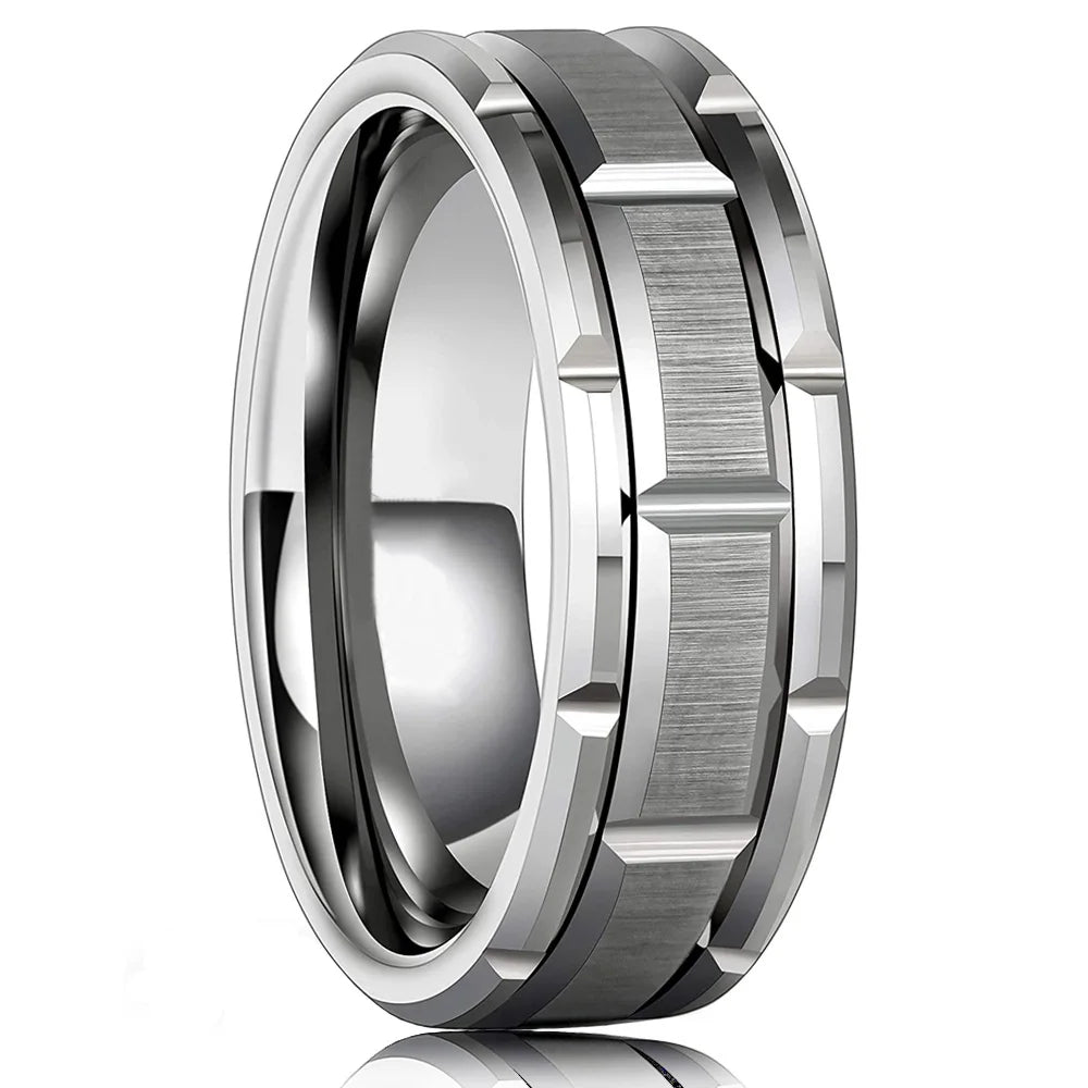Fashion 8mm Red Groove Beveled Edge Stainless Steel Celtic Dragon Rings.  Perfect for FATHERS DAY with Zircon Inlay, Carbon Fibre Ring for Mens Wedding Band, Couples Gift