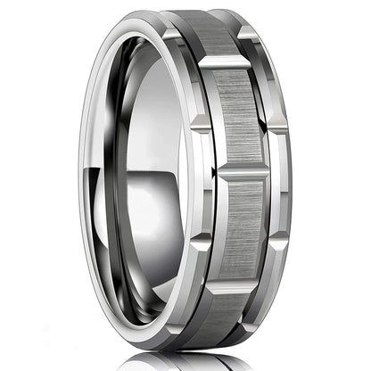 Fashion 8mm Red Groove Beveled Edge Stainless Steel Celtic Dragon Rings.  Perfect for FATHERS DAY with Zircon Inlay, Carbon Fibre Ring for Mens Wedding Band, Couples Gift