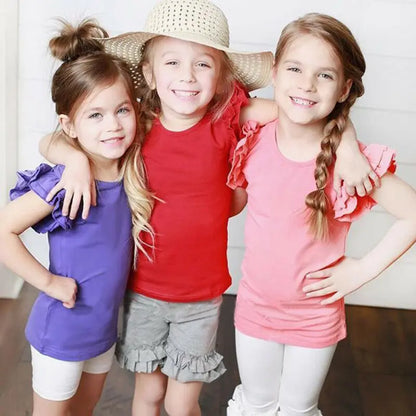 1-6 Years old,  Infant Girls T-Shirt,  Cotton Flying Sleeves T-Shirt For Girls,  Summer, Solid , Black White Pink Red Tee Tops