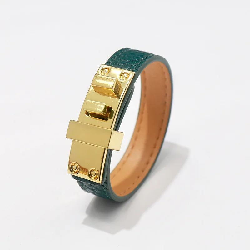 Lychee Pattern,  Glossy Bracelets.   Belt Buckle PU Leather for Women / Men.   Multicolor Couple Bangles. Fashion Top Jewelry.  Great Looking Bracelet. As I write, All Colors are Good EXCEPT BLACK.