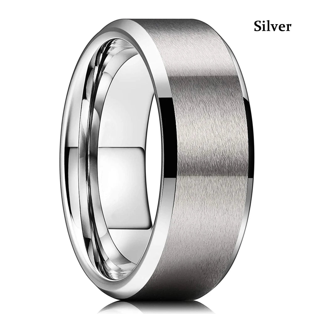 Fashion 8mm Red Groove Beveled Edge Stainless Steel Celtic Dragon Rings.  Perfect for FATHERS DAY with Zircon Inlay, Carbon Fibre Ring for Mens Wedding Band, Couples Gift