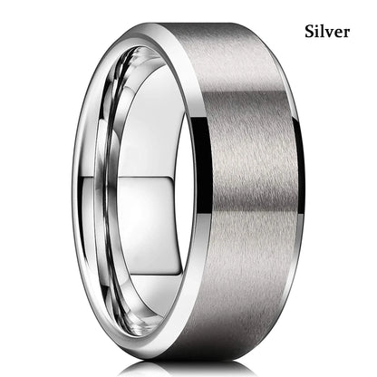 Fashion 8mm Red Groove Beveled Edge Stainless Steel Celtic Dragon Rings.  Perfect for FATHERS DAY with Zircon Inlay, Carbon Fibre Ring for Mens Wedding Band, Couples Gift