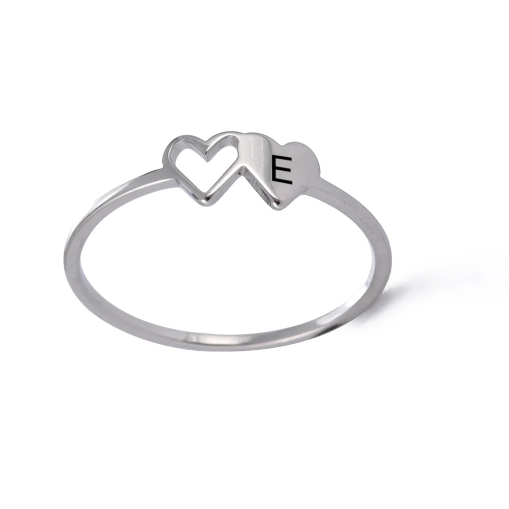 Initial Letter Ring for Women.  Stainless Steel A-Z Alphabet Double Heart Rings for Fashion Wedding  gift, Valentine's Day