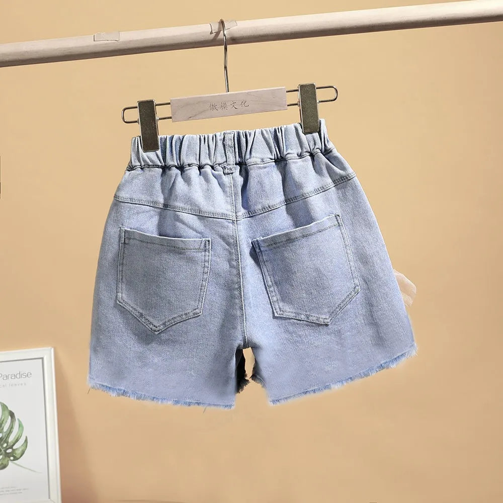 Baby Girl's Summer Cotton Denim Shorts/ Pants.   Toddler Kids,  Cute Swan Flower,  Soft Jeans for Teenage Girls.