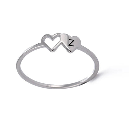 Initial Letter Ring for Women.  Stainless Steel A-Z Alphabet Double Heart Rings for Fashion Wedding  gift, Valentine's Day