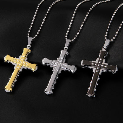 NEW Crystal Cross Pendant,  Gold/Black/Blue Color Zirconia Necklace,  Stainless Steel Jewelry