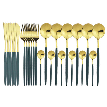 24pcs Gold Dinnerware, Stainless Steel Tableware,  Set with Knife, Fork,  Spoon, Flatware Set, Dishwasher Safe, Silverware Cutlery Set