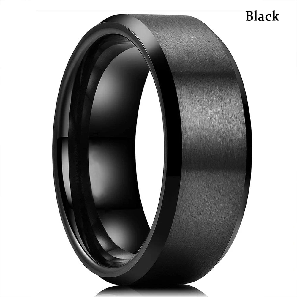 Fashion 8mm Red Groove Beveled Edge Stainless Steel Celtic Dragon Rings.  Perfect for FATHERS DAY with Zircon Inlay, Carbon Fibre Ring for Mens Wedding Band, Couples Gift