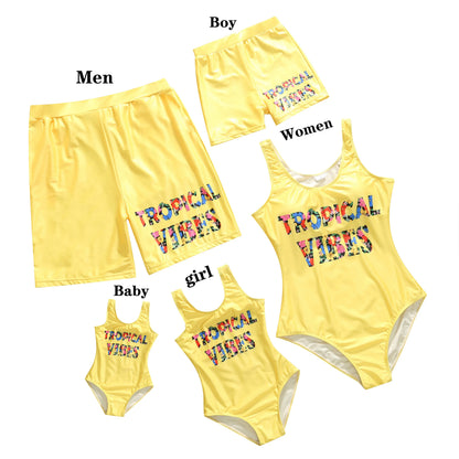 Summer Mommy and Daddy /Son/ Daughter Clothes, Family Matching Outfits Leaf Printing Swimwear