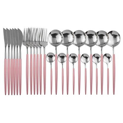 24pcs Gold Dinnerware, Stainless Steel Tableware,  Set with Knife, Fork,  Spoon, Flatware Set, Dishwasher Safe, Silverware Cutlery Set