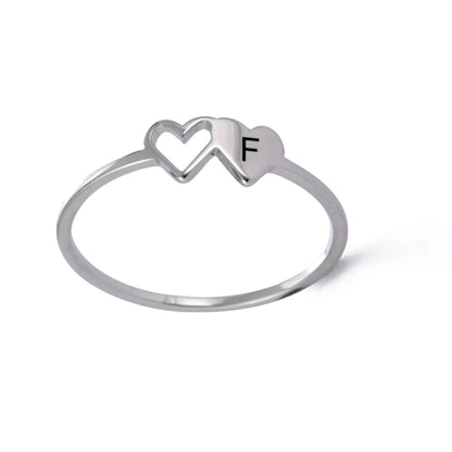Initial Letter Ring for Women.  Stainless Steel A-Z Alphabet Double Heart Rings for Fashion Wedding  gift, Valentine's Day