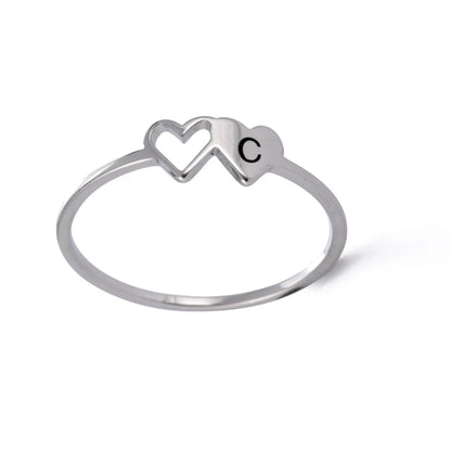 Initial Letter Ring for Women.  Stainless Steel A-Z Alphabet Double Heart Rings for Fashion Wedding  gift, Valentine's Day