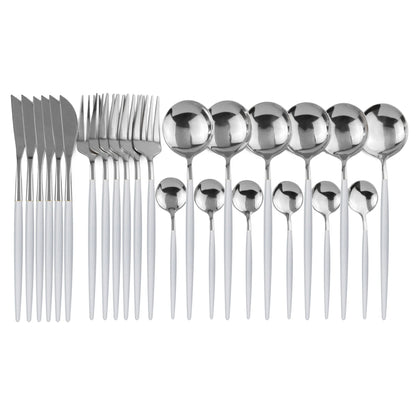 24pcs Gold Dinnerware, Stainless Steel Tableware,  Set with Knife, Fork,  Spoon, Flatware Set, Dishwasher Safe, Silverware Cutlery Set