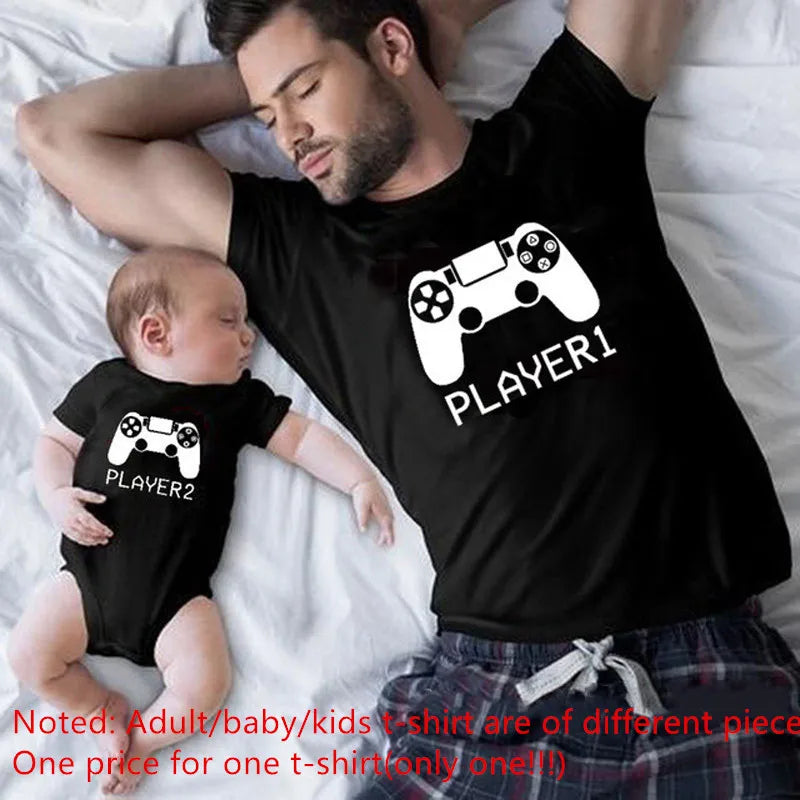Player 1 Player 2 Matching Family Clothes /Father Mother Kids Tshirts, Dad, Son Matching, Family Look- alike Clothes
