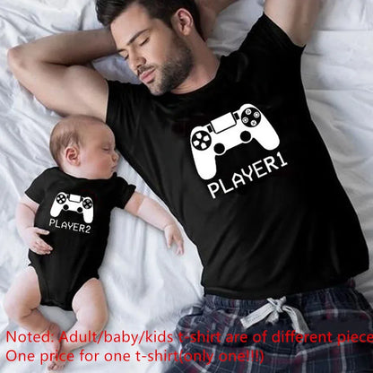 Player 1 Player 2 Matching Family Clothes /Father Mother Kids Tshirts, Dad, Son Matching, Family Look- alike Clothes